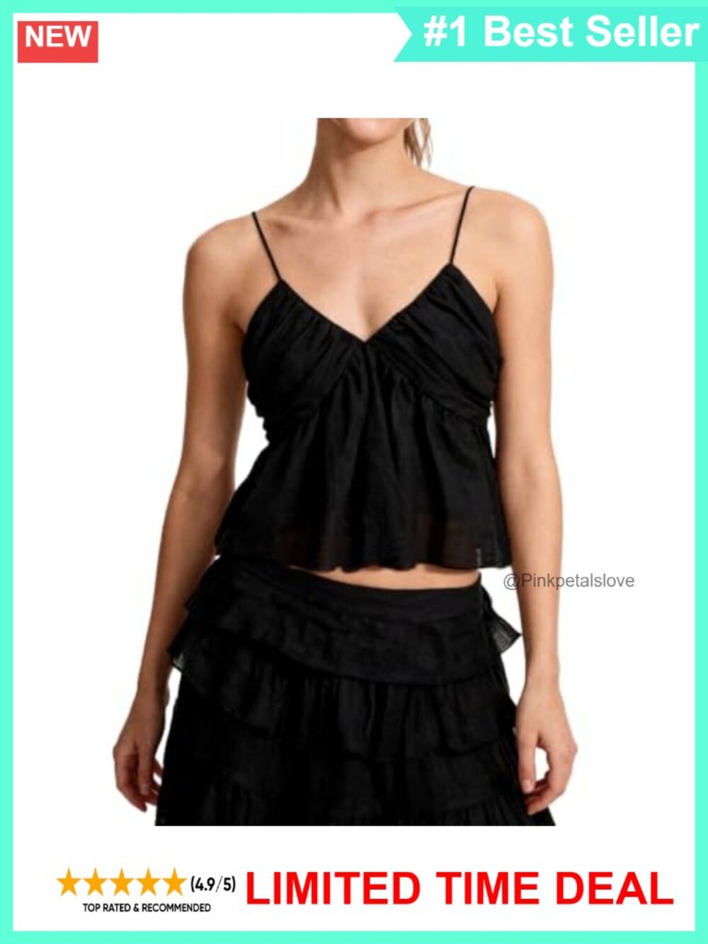 100% Linen V-Neck Spaghetti Strap Peplum Cami Top Cropped Sleeveless